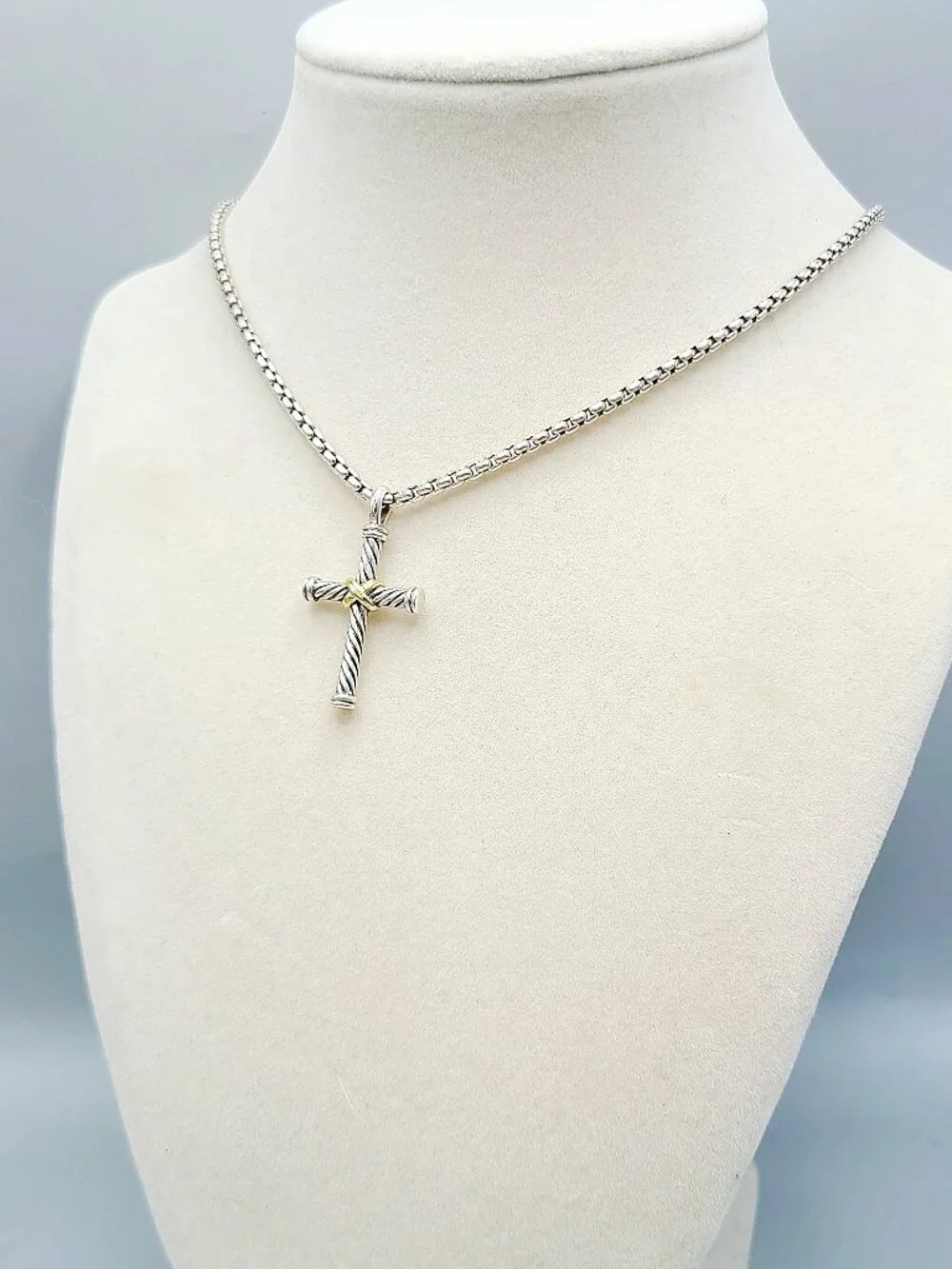 David Yurman Cable Cross Gold X Pendant Necklace w/ 18K Yellow Gold - 20" - RARE - Picture 7 of 12
